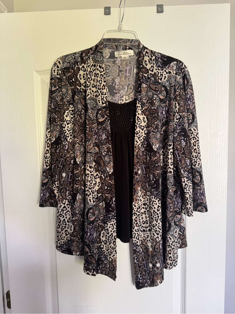 Tradition Brown and Cream Paisley & Leopard Open-Front Cardigan